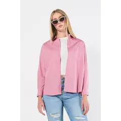KOAJ - Blusa oversize unicolor con manga larga y bolsillo Mujer
