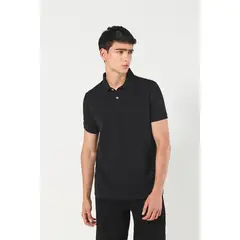KOAJ - Camiseta negra tipo polo con manga corta y botones Hombre