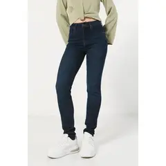 KOAJ - Jean jegging azul intenso tiro alto con costuras cafés Mujer