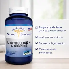 MILLENIUM NATURAL SYSTEM - L-Citrulina + L-Arginina Natural Systems Suplemento Deportivo 60 Softgels
