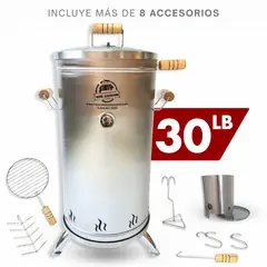 QUE ASADOR - Asador de Barril Ahumador Mediano 30LB Acero Inoxidable
