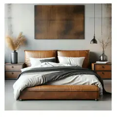 22 GRADOS DECORACION - Cama Candlebox Queen En Cuero Natural 210cm x 180cm