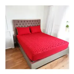 GENERICO - Combo Protector Colchón Cama Doble + 2 Fundas Color Rojo