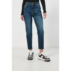KOAJ - Jean mom azul oscuro con tiro súper alto y bota recta Mujer