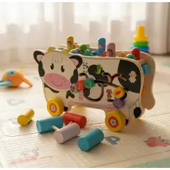 INFANTILES CAJUROMIX - Juguete Didáctico Madera Golpea Animalitos Para Niños Vaquita