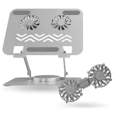 INNOVA - Soporte Ergonomico Premium 360° Laptop De 13-17 Doble Cooler Pro Ventilador Gris Gris