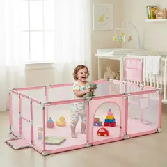 MUNDO BEBE - Corral Para Bebé Grande con Pelotas y Canasta Parque Infantil Plegable Seguro ROSA