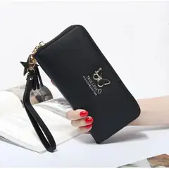 GENERICO - Billetera Larga Negra Mariposa Para Mujer Cuero Sintetico De Calidad