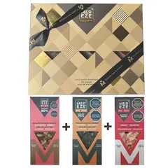 MEREZE - CAJA REGALO CON BARRAS DE 100grs CARAMELO - BLANCA - ALMENDRAS