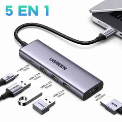 UGREEN - Adaptador Hub Multipuerto 5 en 1 HDMI 4K 100W PD USB CM511-15596