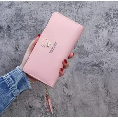 GENERICO - Billetera Larga Rosada Oso Para Mujer En Cuero Sintetico De Calidad