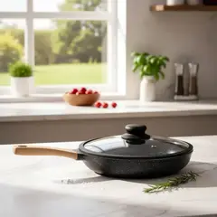 GENERICO - Sartén Antiadherente Tipo Piedra JS‑28CM Con Tapa De Vidrio 28cm