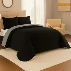 LILE - Colcha Española Microembosada Negro Gris Oscuro