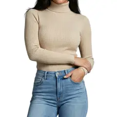 SYK - Buzo Cuello Tortuga Para Mujer Beige