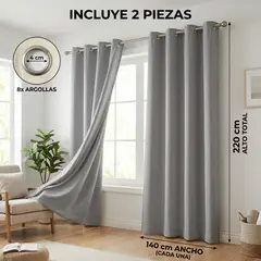 HOMMI - Cortina Blackout 280x220 cm Gris Textura Lino – 2 Paños – 100% Antiluz