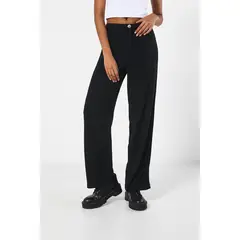 KOAJ - Pantalón negro con tiro alto botón y bota recta Mujer