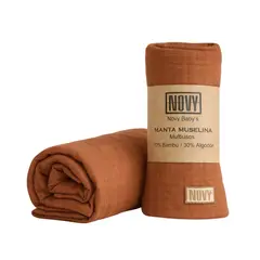 NOVY BABYS - Manta Mueslina para bebé Ocre 115cm x 115 cm