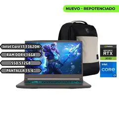 MSI - Portátil Thin Intel Core i7 13620H RAM 16GB 512GB SSD RTX 3050 4GB 15 FHD 144Hz + Morral