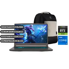 MSI - Portátil Thin Intel Core i7 13620H RAM 16GB 512GB SSD RTX 3050 4GB 15 FHD 144Hz + Morral