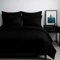 LILE - Set Duvet + Sábana Ajustable + Fundas 100% Algodón 400 hilos Negro