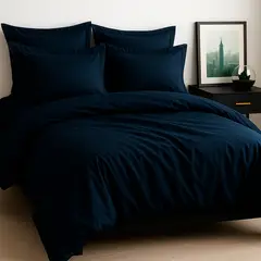 LILE - Set Duvet + Sábana Ajustable + Fundas 100% Algodón 400 hilos Azul Oscuro
