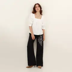 FDS - Blusa ancha cuello cuadrado manga globo 3/4