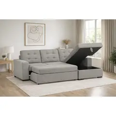 SOFA MARKET - Sofa Cama Cajon en L Derecho Morgan Tela Gris