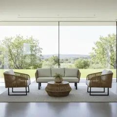 MARTEJIDO - Sala Cocún Tejida con Fibra Natural Con Cojinería Blanca 4 Piezas -