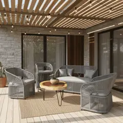 MARTEJIDO - Sala Tejida Ratán Gris Con Cojinería Gris 5 Piezas -