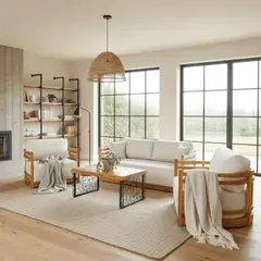 MARTEJIDO - Sala Teca Premium con Cojinería Blanca (4 Piezas) -