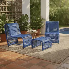 MARTEJIDO - Set Momposino Sillas Tejidas Rattán Azul 3 Piezas -