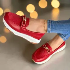 EVEGONZ - Zapato Mocasin para Mujer en Cuero Rojo