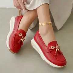 EVEGONZ - Zapato Mocasin para Mujer en Cuero Rojo