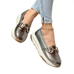 EVEGONZ - Mocasin de Mujer Calzado Ultra Confort Plateado Babuchas