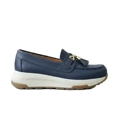 EVEGONZ - Babuchas para Mujer Mocasin en Cuero Azul