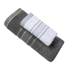 FATELARES - Juego de Toallas Gaby 400gr 1 de Cuerpo 1 de Manos Blanco Gris