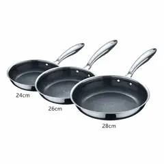 BERGNER - Set x 3 Sartenes de Acero Inoxidable Steel Blue 20-24-28 cm - Antiadherente