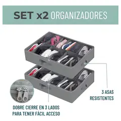 GENERICO - Caja Organizadora De Zapatos Bajo Cama Set X 2 Para 24 Pares Tela Gris