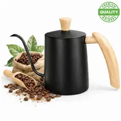 ONE PIXEL - Tetera Cuello de Cisne Premium Negro Mate con Mango de Madera