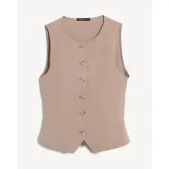 SEVEN SEVEN - Chaleco Sastre Cuello Redondo Para Mujer Taupe
