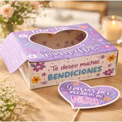 INFANTILES CAJUROMIX - Caja De Regalo Con Ventana Corazón Y Frases Lila Corazón