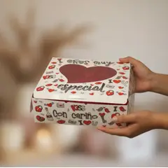 INFANTILES CAJUROMIX - Caja De Regalo Con Ventana Corazón Y Frases Rojo Blanco Corazon