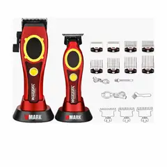 GENERICO - Kit Cortador Para Cabello y Barba Profesional NG-7030 NG-7230 8500-7500RPM 5 Niveles Rojo