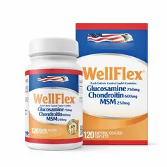 HEALTHY AMERICA - WellFlex Glucosamina + Condroitina + MSM Bienestar Articular 120 Caplets Recubrimiento Entérico