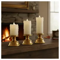 GENERICO - Set X3 Velas Con Candelabro Decoración Veladoras Luz Led