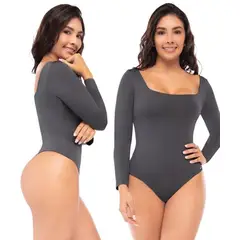 FAJATE - Body moldeador de manga larga en tela suave con lycra de control