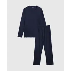 PATPRIMO - Pijama De Dos Piezas Con Camiseta Manga Larga Y Pantalón Para Hombre Azul