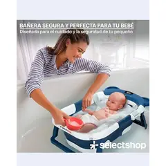 MUNDO BEBE - BAÑERA PLEGABLE PARA BEBÉ CON COJÍN AZUL