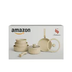GENERICO - Bateria Ollas Marmol Antiadherente Mango Desmontable 11 Pcs
