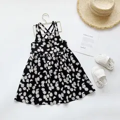 LUSOLSI - Vestidos casuales para niñas, sin mangas con estampado de pequeñas margaritas, infantiles bebes